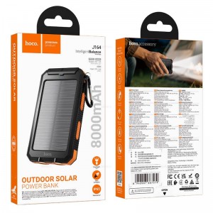 Аккумулятор внешний Hoco J164 8000mAh, солнечная панель, цвет: черный