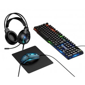 Набор игровой Hoco DI86 RU, клавиатура, мышь, гарнитура, коврик, подсветка RGB, цвет: черный