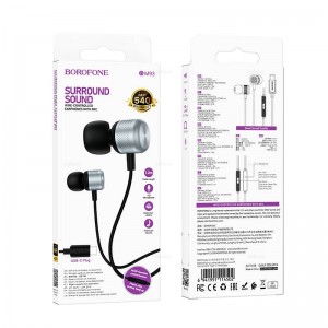 Наушники внутриканальные Borofone BM93, Platinum, Type-C, 1.2 м, цвет: серый