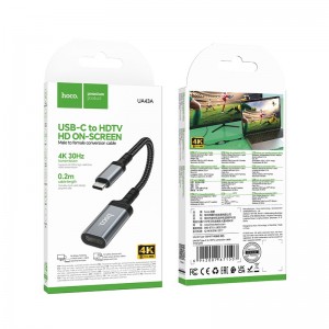 Переходник Type-C(m) - HDMI(f) HOCO UA43A, 4K 30Hz, 0.2м, цвет: серый