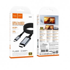 Кабель HOCO UA43, Type-C-HDMI, 4K 30Hz, 1,8 метра 4K, цвет: серый