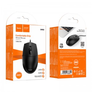 Мышь HOCO GM50, USB, пров.,опт.,3кн., 1000dpi, цвет: черный