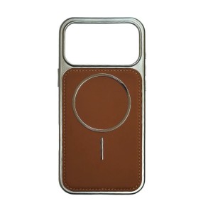 Накладка magnetic wireless для iPhone 17 PRO MAX экокожа, силиконовые края, металлик, коричневый