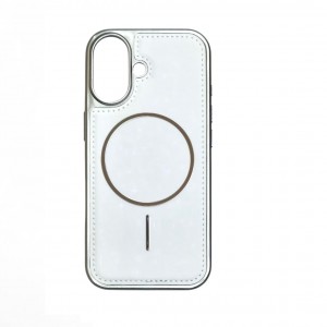 Накладка magnetic wireless для iPhone 17 экокожа, силиконовые края, металлик, белый