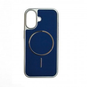 Накладка magnetic wireless для iPhone 17 экокожа, силиконовые края, металлик, темно-синий