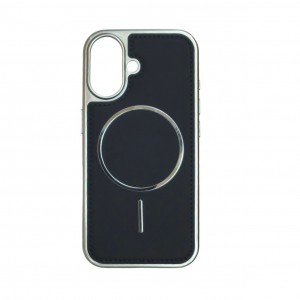 Накладка magnetic wireless для iPhone 17 экокожа, силиконовые края, металлик, черный