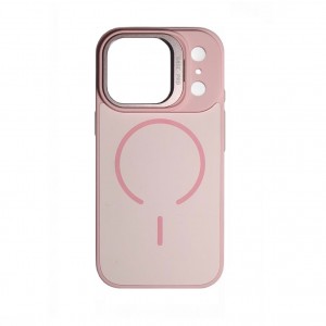 Накладка для iPhone 17 PRO MAX , magnetic wireless, пластик+силиконовые края, подставка-окошко, розовый