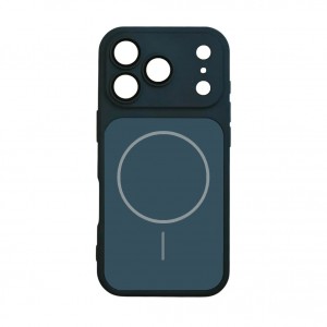 Накладка пластиковая magnetic wireless с силиконовыми краями для iPhone 17 PRO , защита камеры, темно-синий