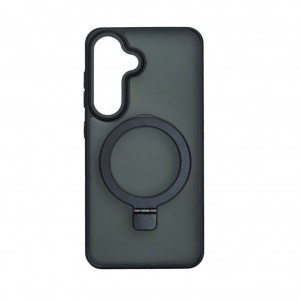 Накладка пластиковая magnetic wireless с силиконовыми краями для Samsung Galaxy S25 прозрачно-матовая, черный