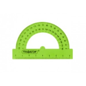 Транспортир 8 см, 180 градусов, ПИФАГОР,  прозрачный, неоновый, ассорти,