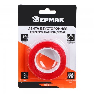 Лента двусторонняя сверхпрочная невидимая 24мм х 2м, ЕРМАК