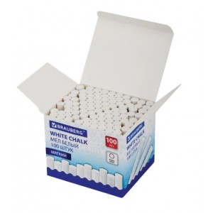 Мел белый круглый мягкий 100 штук, BRAUBERG, картонная упаковка,