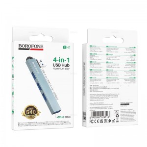 USB-концентратор Borofone FH14, гнезда, 3хUSB2.0, 1хUSB3.0, USB, цвет: серый