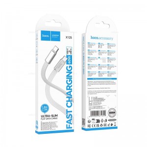 Кабель Type-C - Type-C HOCO X125, 1.0м, 3A, PD 60Вт, цвет: белый