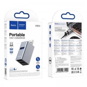 USB-концентратор Hoco HB54, гнезда, 2хUSB2.0, 1хUSB3.0, USB, цвет: серый