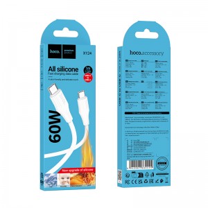 Кабель Type-C - Type-C HOCO X124 Bien, 1.0м, 3A, 60Вт, цвет: белый