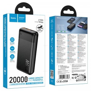 Аккумулятор внешний HOCO J159А, Essence, 20000mAh, PD/QC/FCP/AFC/SCP/FCC, цвет: черный