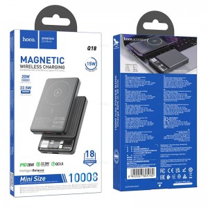 Аккумулятор внешний HOCO Q18, Tourer, 10000mAh, PD20W, QC3.0, QI, цвет: черный