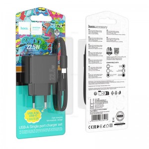 Блок питания сетевой 1 USB HOCO CS17A, Wish, 22,5 Вт, кабель Type-C 1.0м, цвет: чёрный
