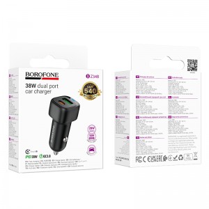 Блок питания автомобильный 1 USB, 1 Type-C Borofone BZ34B, 5V, 3.0A, 38Вт, PD, QC 3.0, цвет: черный