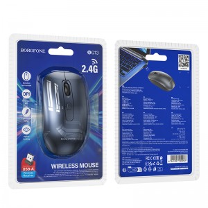 Мышь Borofone BG13, USB, беспр.,опт.,4кн., 800-1600dpi, цвет: черный
