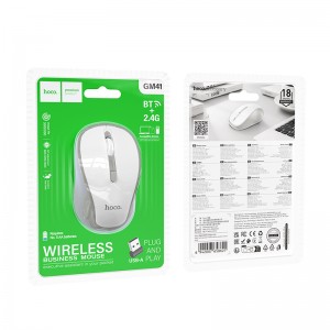 Мышь HOCO GM41, USB, Bluetooth+2.4гГц, беспр.,опт.,4кн., 800-1600dpi, цвет: белый