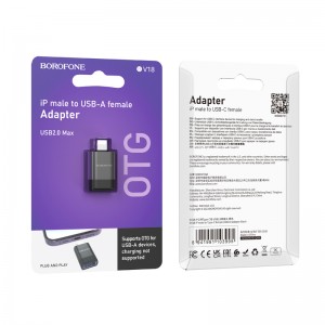 Переходник 8 pin(m) - USB(f) BOROFONE BV18, цвет: черный