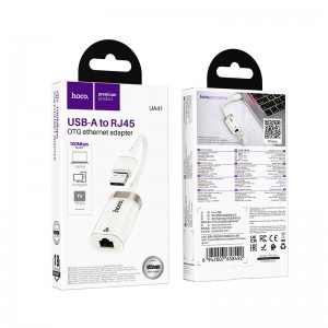 Адаптер USB 2.0(m) - RG45(f) HOCO UA41, цвет: топленое молоко