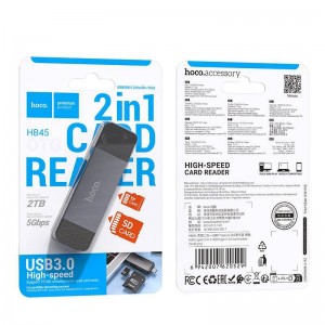 Кардридер HOCO, Spirit, HB45, Type-C/USB 3.0, ABS, TF/ SD карта, цвет: чёрный