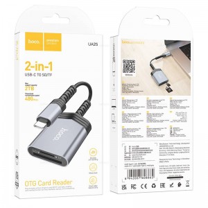 Кардридер HOCO UA25, Type-C, TF/ SD карта, цвет: чёрный