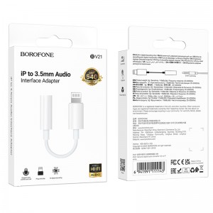 Переходник 8 pin(m) - Jack 3,5mm(f) Borofone Genuine BV21, цвет: белый