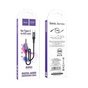 Кабель AUX, Jack 3,5mm(m) - Type-C(m) Hoco DUP03, 1.0м, круглый, цвет: черный