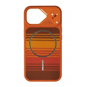 Накладка пластиковая с силиконовыми краями magnetic wireless для iPhone 15 "Карбон", оранжевый