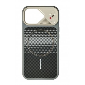 Накладка пластиковая с силиконовыми краями magnetic wireless для iPhone 15 "Карбон", серый