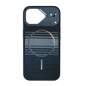 Накладка пластиковая с силиконовыми краями magnetic wireless для iPhone 15 "Карбон", темно-синий
