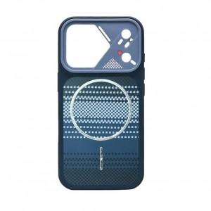 Накладка пластиковая с силиконовыми краями magnetic wireless для iPhone 16 Pro Max "Карбон", темно-синий
