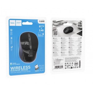 Мышь HOCO GM41, USB, Bluetooth+2.4гГц, беспр.,опт.,4кн., 800-1600dpi, цвет: черный