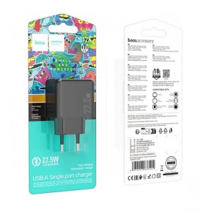 Блок питания сетевой 1 USB HOCO CS17A, Wish, 22,5 Вт, цвет: чёрный