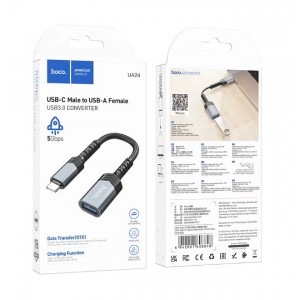 Переходник USB(f) - Type-C(m) HOCO UA24, цвет: серый