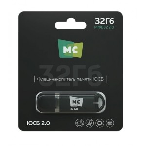 Флеш-накопитель 32Gb More Choice МФБ32, USB 2.0, пластик, цвет: черный