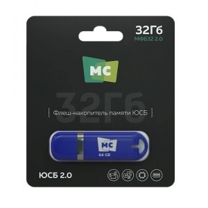 Флеш-накопитель 32Gb More Choice МФБ32, USB 2.0, пластик, цвет: синий