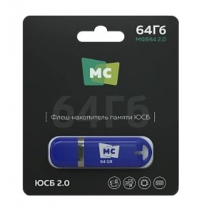 Флеш-накопитель 64Gb More Choice МФБ64, USB 2.0, пластик, цвет: синий