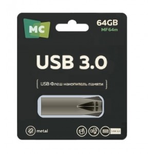 Флеш-накопитель 64Gb More Choice MF64m, USB 3.0, пластик, цвет: серебряный