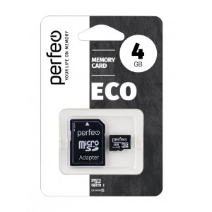 Карта памяти microSDHC 4Gb Perfeo, economy series, Class10, с адаптером