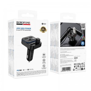 FM-трансмиттер Borofone BC61, Bluetooth, пластик, дисплей, микрофон, кнопка ответа, цвет: чёрный