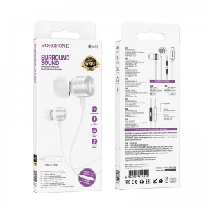 Наушники внутриканальные Borofone BM93, Type-C, 1.2 м, цвет: серебристый