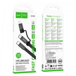 Кабель Type-C - Type-C, Type-C-8-pin HOCO X125, 1.0м, 3A, 60Вт, цвет: черный