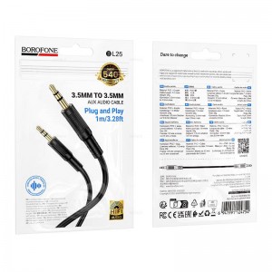Кабель AUX, Jack 3,5mm(f) - Jack 3,5mm(f) Borofone BL25, Nice, 1.0м, цвет: черный