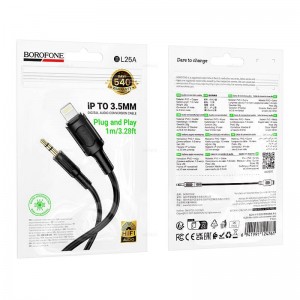 Кабель AUX, Jack 3,5mm(m) - 8 pin(m) Borofone BL25A, Nice, 1.0м, цвет: черный