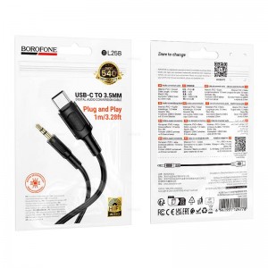 Кабель AUX, Jack 3,5mm(m) - Type-C(m) Borofone BL25B, Nice, 1.0м, цвет: черный